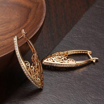 New Rose Gold AAA+ Natural Zircon Flower Micro Wax Inlay Hollow Drop Earrings - The Jewellery Supermarket